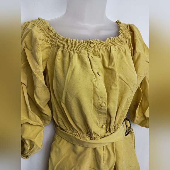 2/$30 ZARA Butterly Yellow Off-Shoulder Romper with Belt (#338) - Picture 5 of 7